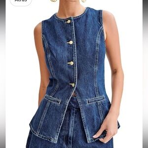 Sleeveless Denim Top with Gold Buttons